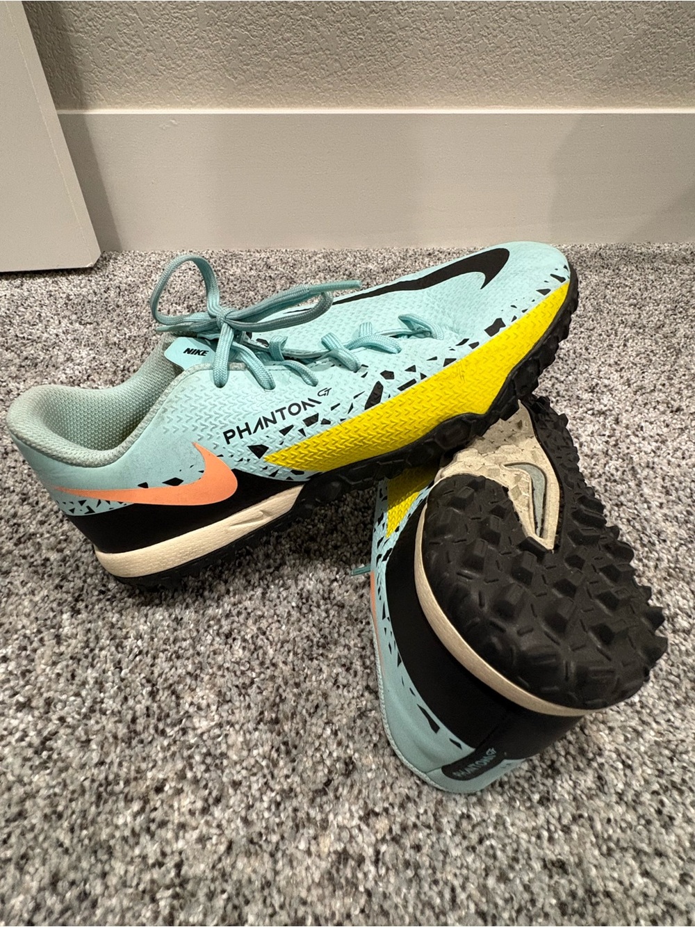 Nike Kids Phantom GT Turf Shoes - Aqua, Yellow & Coral